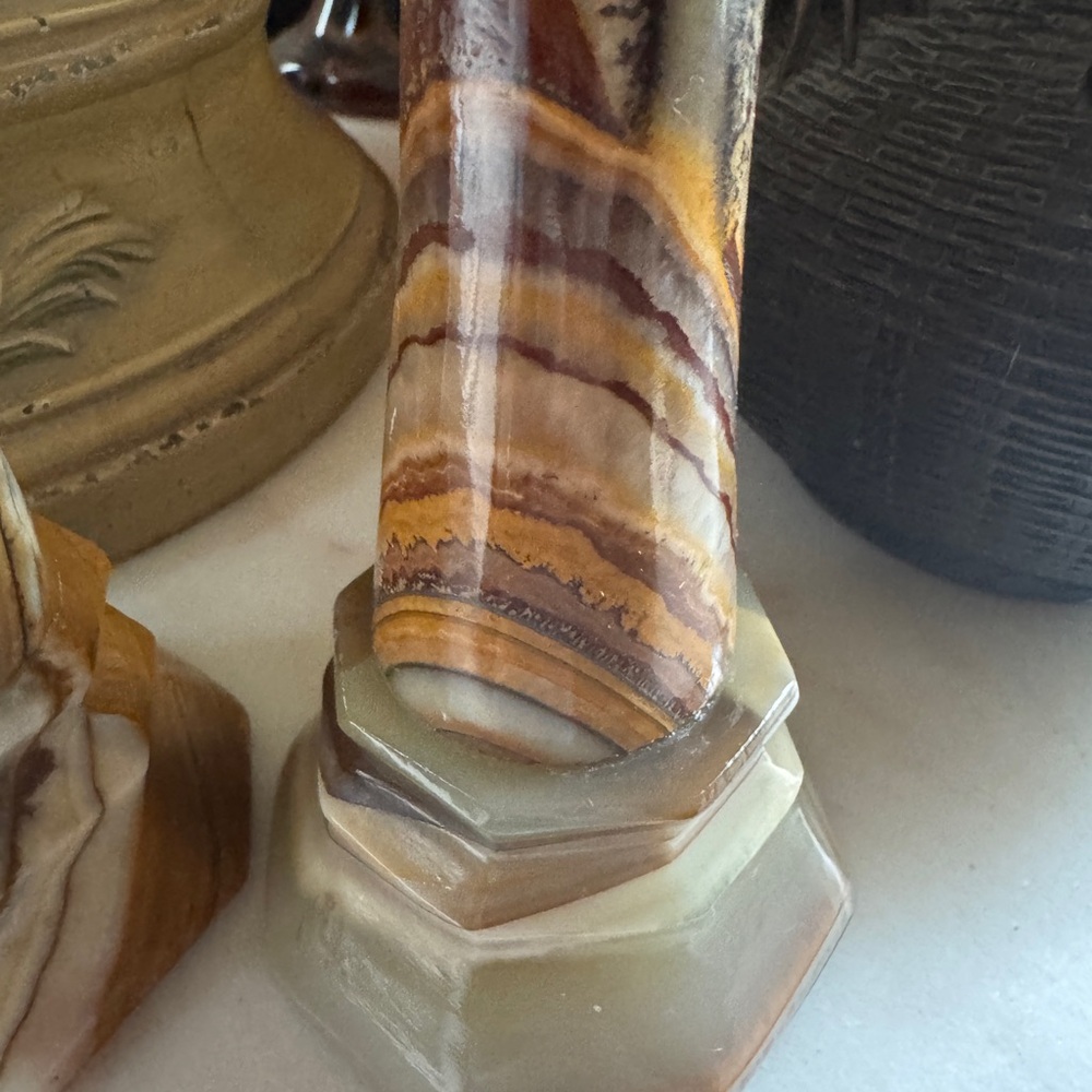 Vintage Caramel Slag Marble Candlestick Holders – Set of 2 - Picture 5 of 7